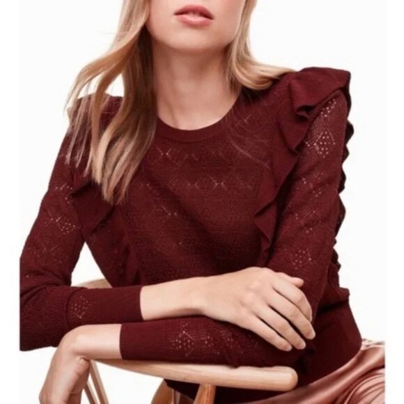 Aritzia Wilfred Bernelle Ruffle Crochet Sweater Burgundy Wine Size Medium - Picture 3 of 8